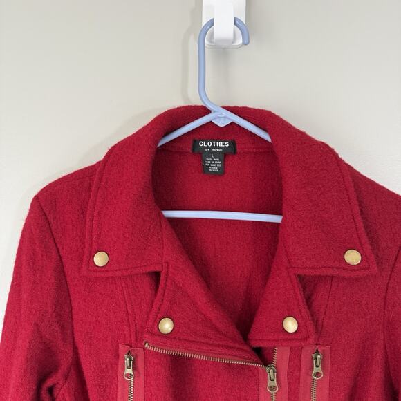 VTG Clothes By Revue Trench Coat Jacket Sz L Red 100% Boiled Wool Lightweight - Picture 2 of 5